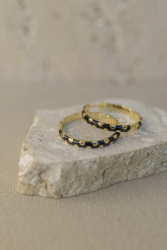 Brinco Argola Poá Preto Dourada