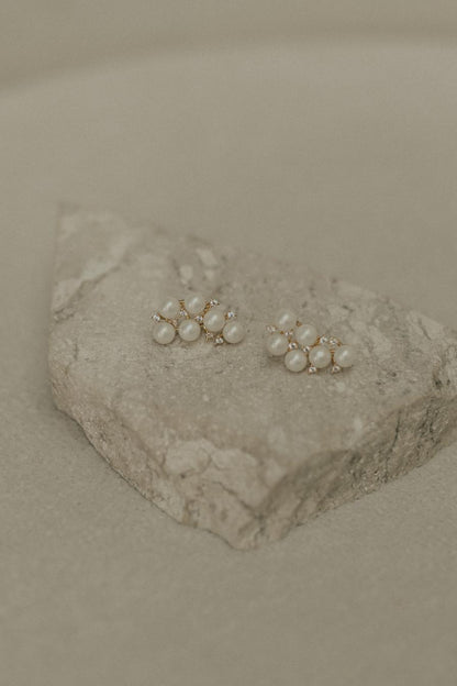 Brinco Ear Cuff Mini Pérolas e Zircônias Cristal Dourado