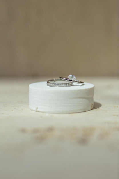 Anel Duplo Moissanite Glam 4x6mm Prata 925 Ródio Branco