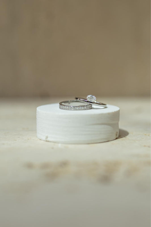 Anel Duplo Moissanite Glam 4x6mm Prata 925 Ródio Branco