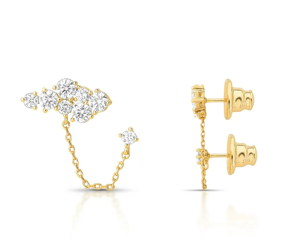 Brinco Duplo Ear Line Cristal Dourado