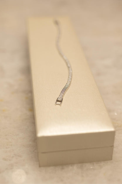 Pulseira Riviera Cravação Inglesa Moissanite Prata 925 Ródio Branco