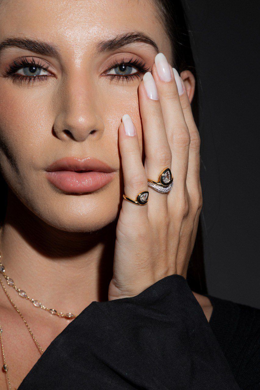 Anel Mindinho Gota Cristal Dourado