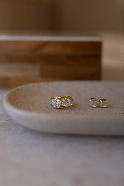 Anel Duplo Oval Moissanite Prata 925 Dourado