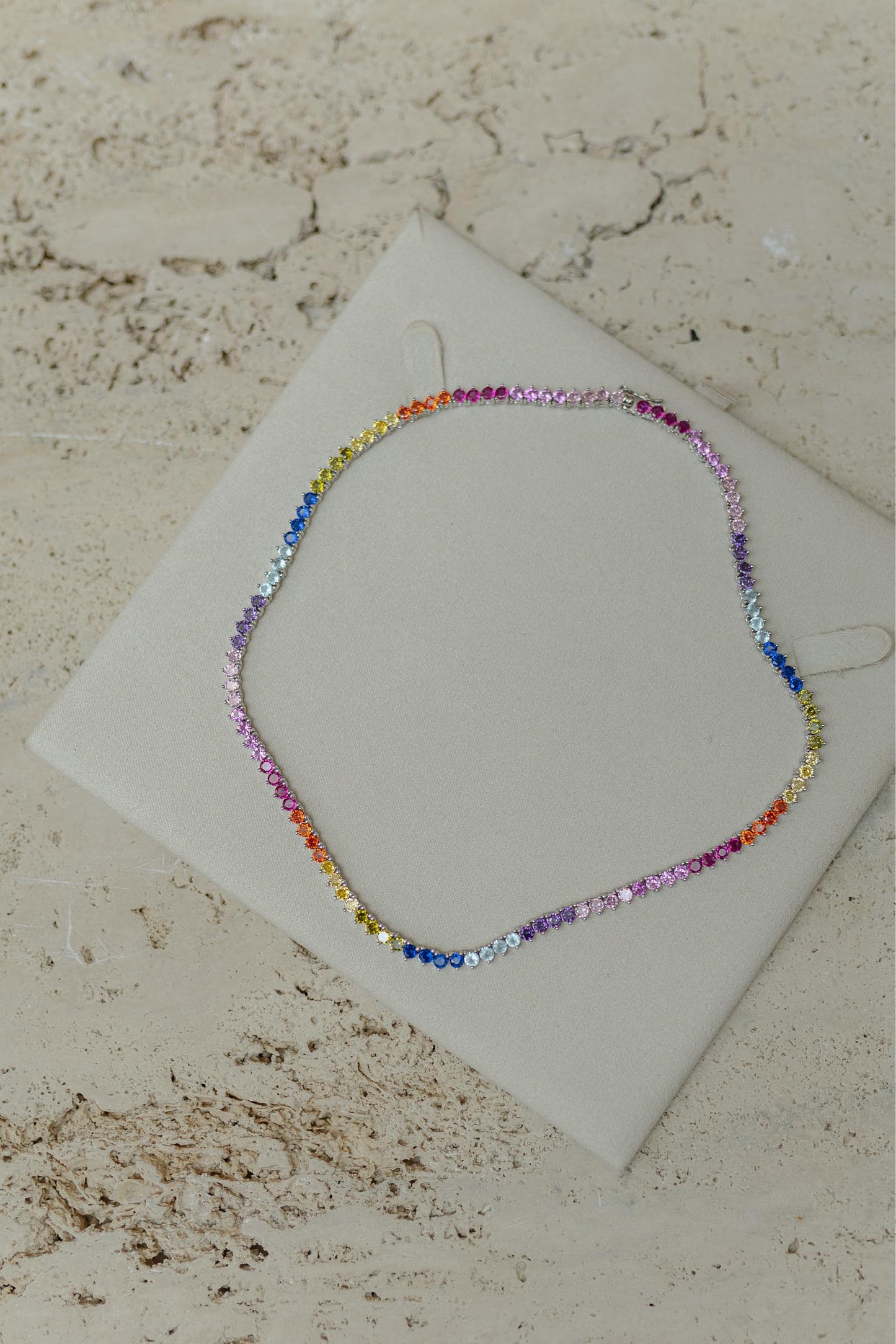 Colar Riviera 3 pontas Rainbow Ródio Branco