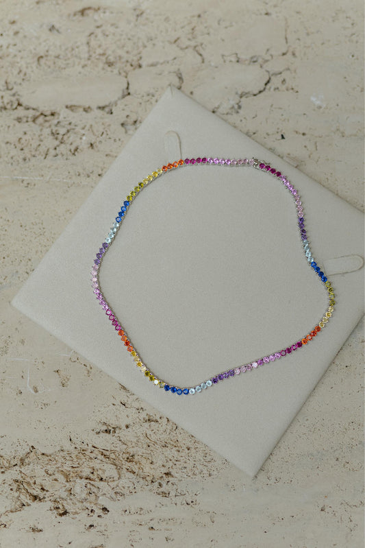 Colar Riviera 3 pontas Rainbow Ródio Branco