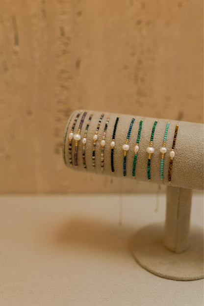 Pulseira Seda Shambala Turmalina e Pérola