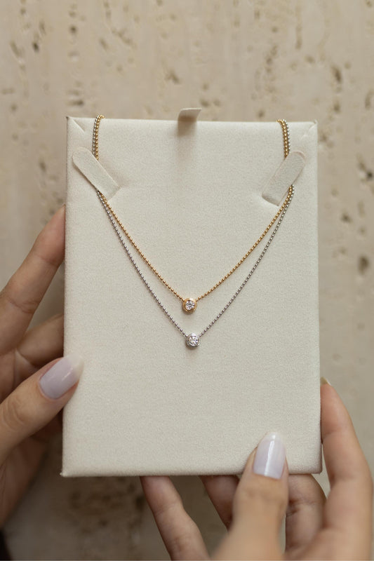 Colar Ponto de Luz Clássico Moissanite Prata 925 Dourado