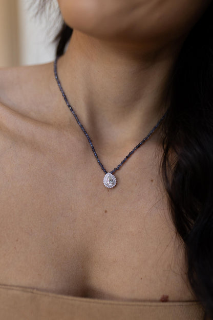 Colar Pedras Naturais Pingente Cravejado Moissanite Prata 925 Ródio Branco