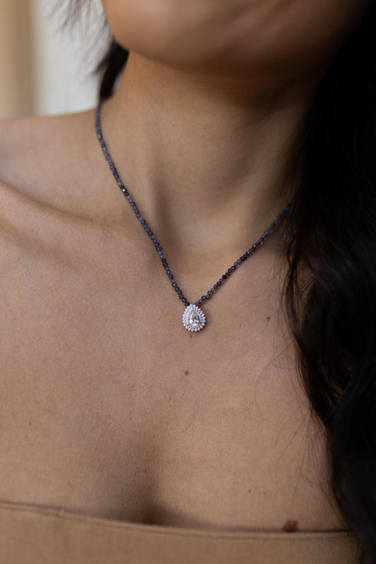 Colar Pedras Naturais Pingente Cravejado Moissanite Prata 925 Ródio Branco