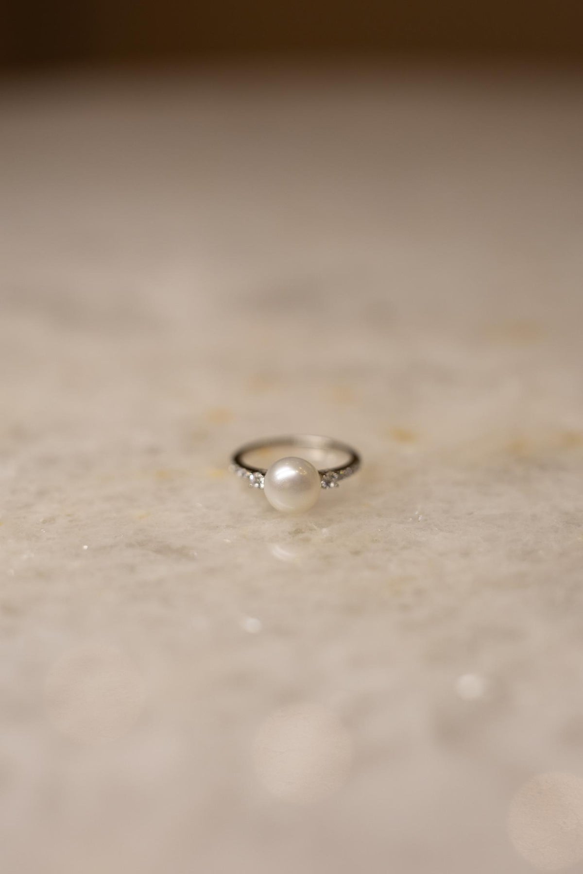 Anel Cristal Solitário Pérola Prata 925 Ródio Branco