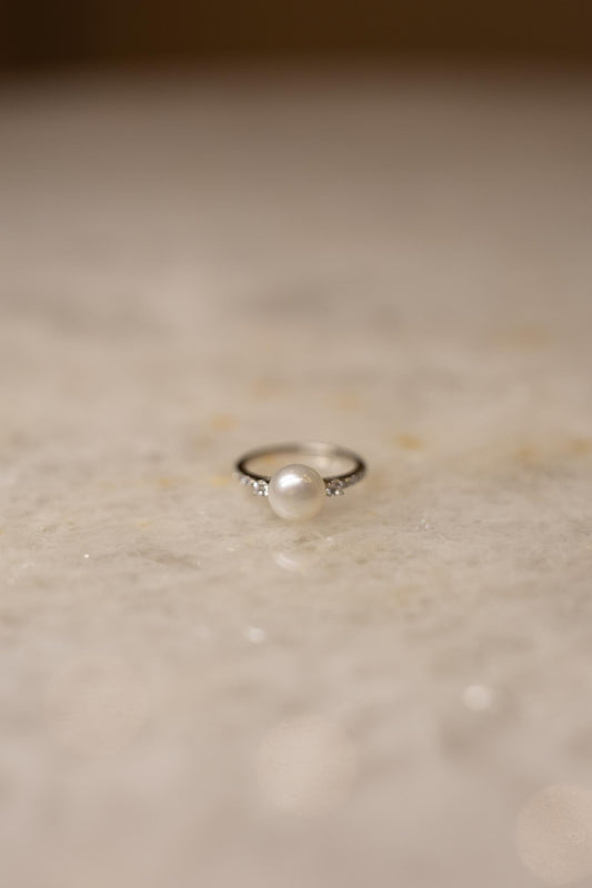 Anel Cristal Solitário Pérola Prata 925 Ródio Branco