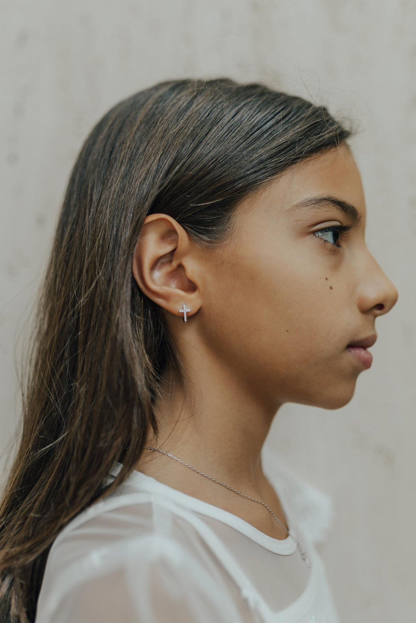 Brinco Argola Cruz Cravejada Prata 925 Ródio Branco