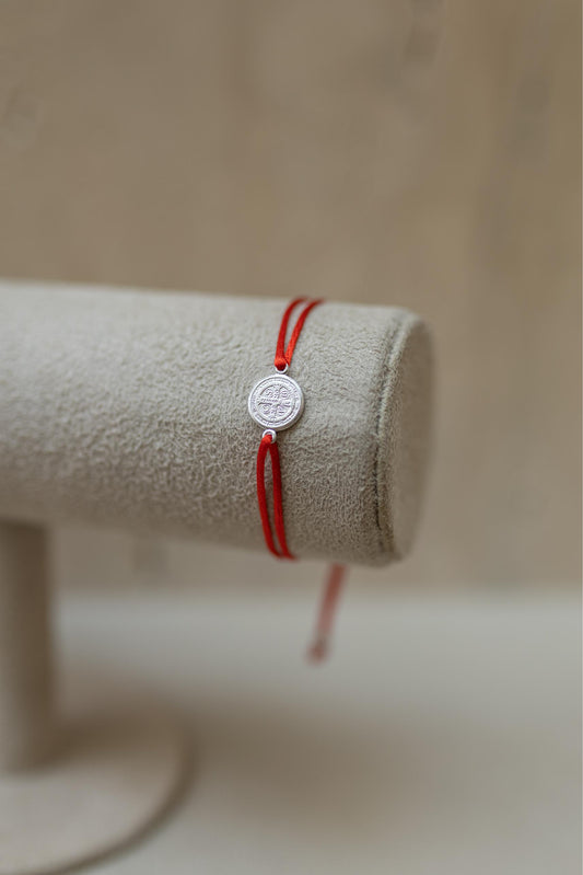 Pulseira Seda Vermelho São Bento Prata 925 Ródio Branco