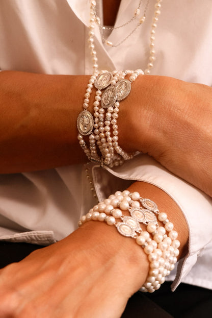 Pulseira Nossa Senhora das Graças Pérola de Água Doce Prata 925 Ródio Branco