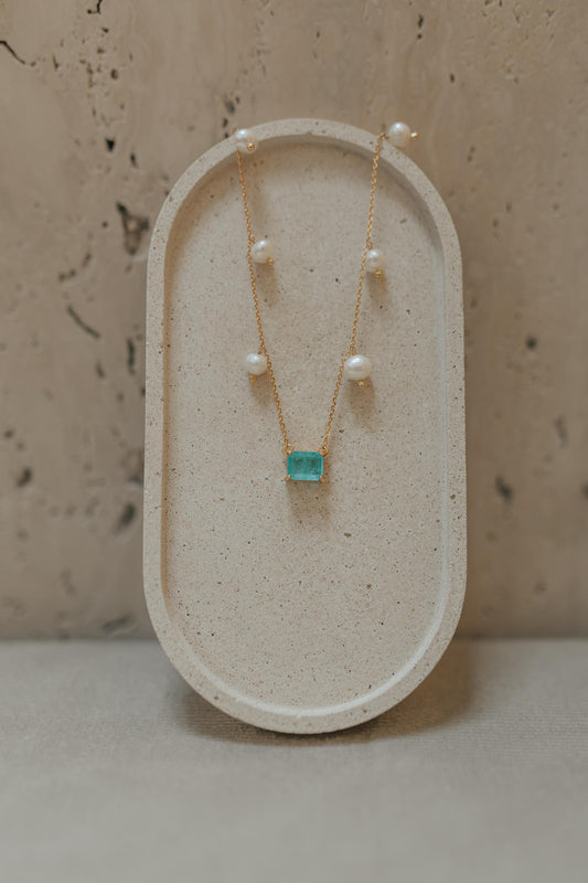 Colar Pérolas Esmeralda Colombiana Dourado