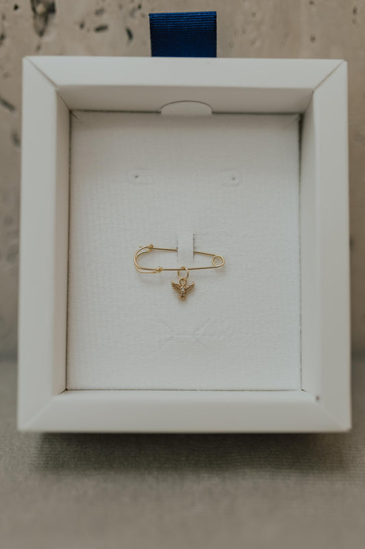 Alfinete Batizado Espírito Santo Cravejado Prata 925 Dourado