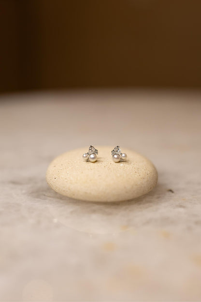 Brinco Pérolas e Gota Moissanite Prata 925 Ródio Branco