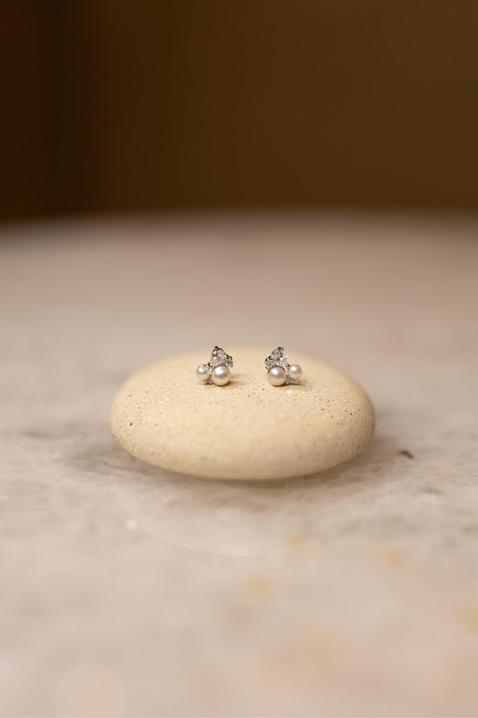 Brinco Pérolas e Gota Moissanite Prata 925 Ródio Branco