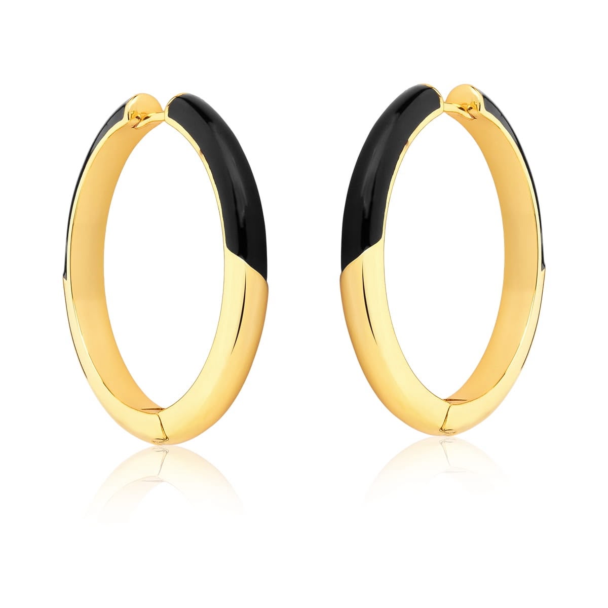 Brinco Argola Lisa Resina Preto Dourado